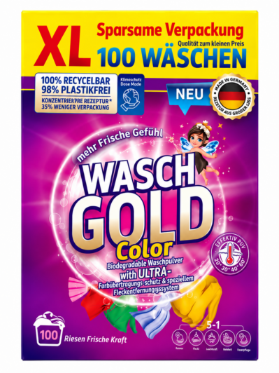 WaschGold Color Waschpulver, 1 Karton mit 6 kg – Vorderseite
