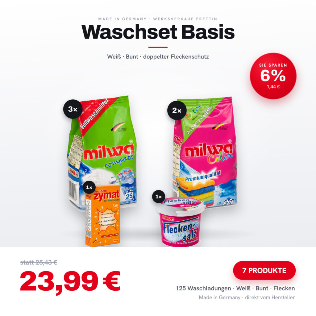 milwa Waschset BASIS – Weiß · Bunt · Fleckenschutz (7 Produkte)